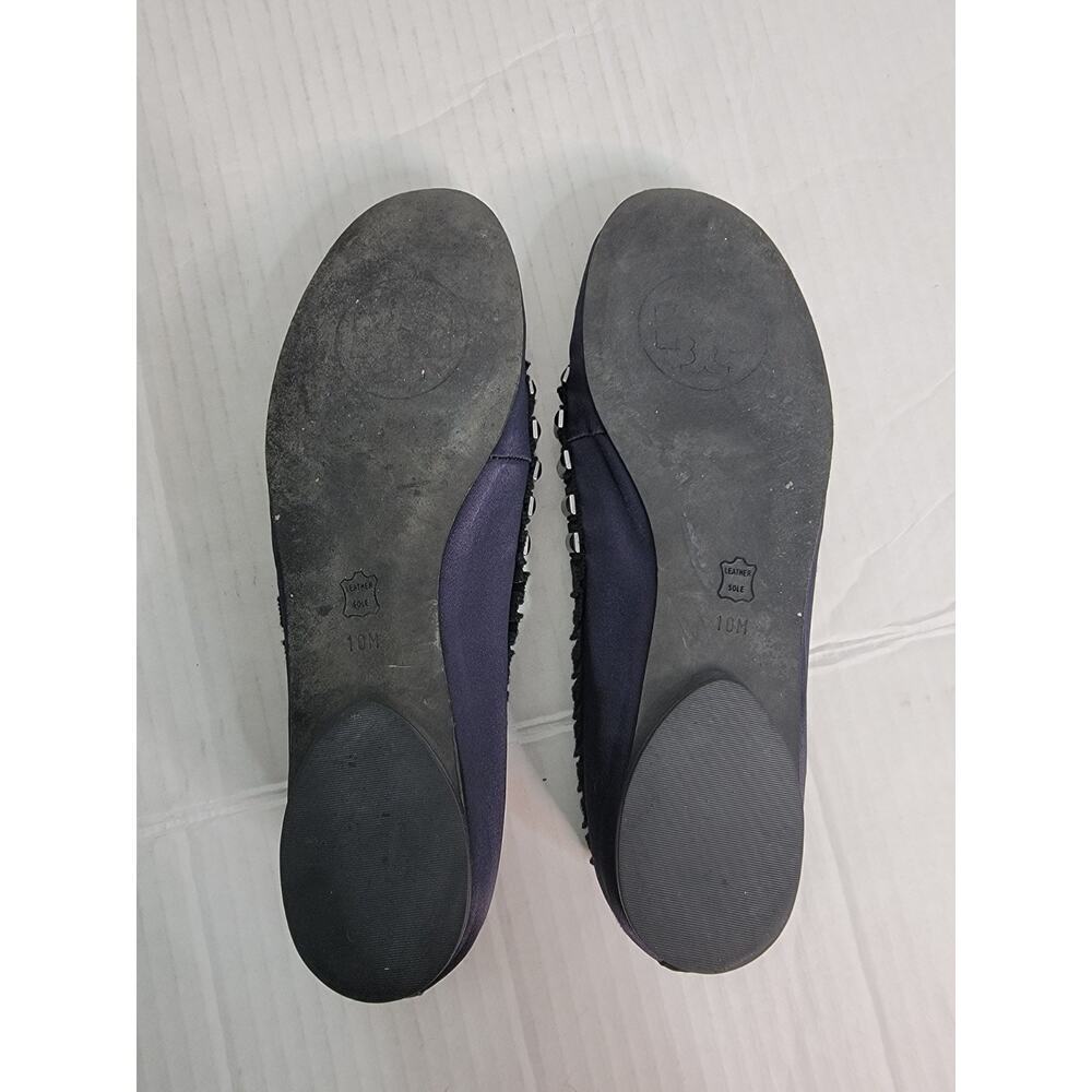Tory Burch Ballet Flat Size 10M Erin Grosgrain Ribbon Studded Satin Navy Black - Picture 8 of 10